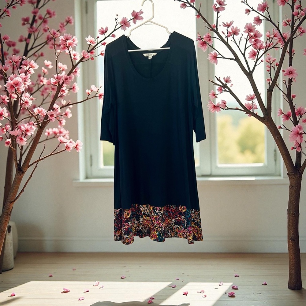 Floral Hem Black Dress